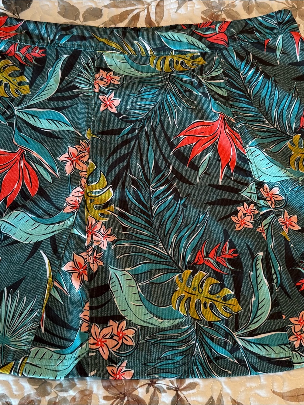 Ripskirt Hawaii Teal Tropical Skater Skirt with Red and Yellow Accents